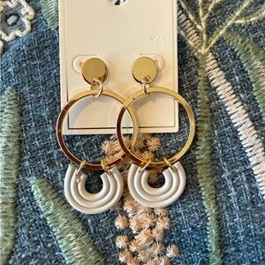 Gold and White Hoop Earrings Boho